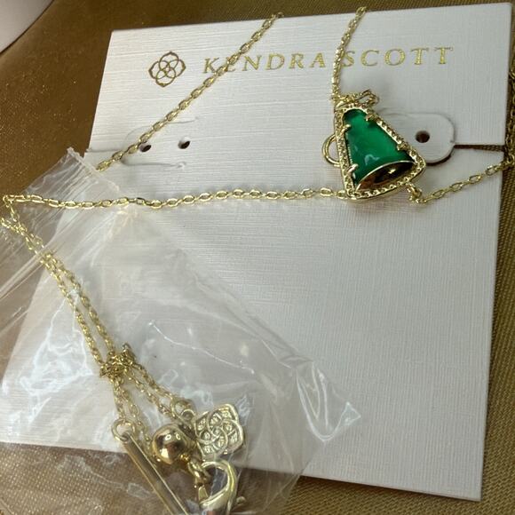 Kendra Scott Cheer Gold Short Pendant Necklace Emerald Illusion NWT Dust Pouch - Picture 6 of 7